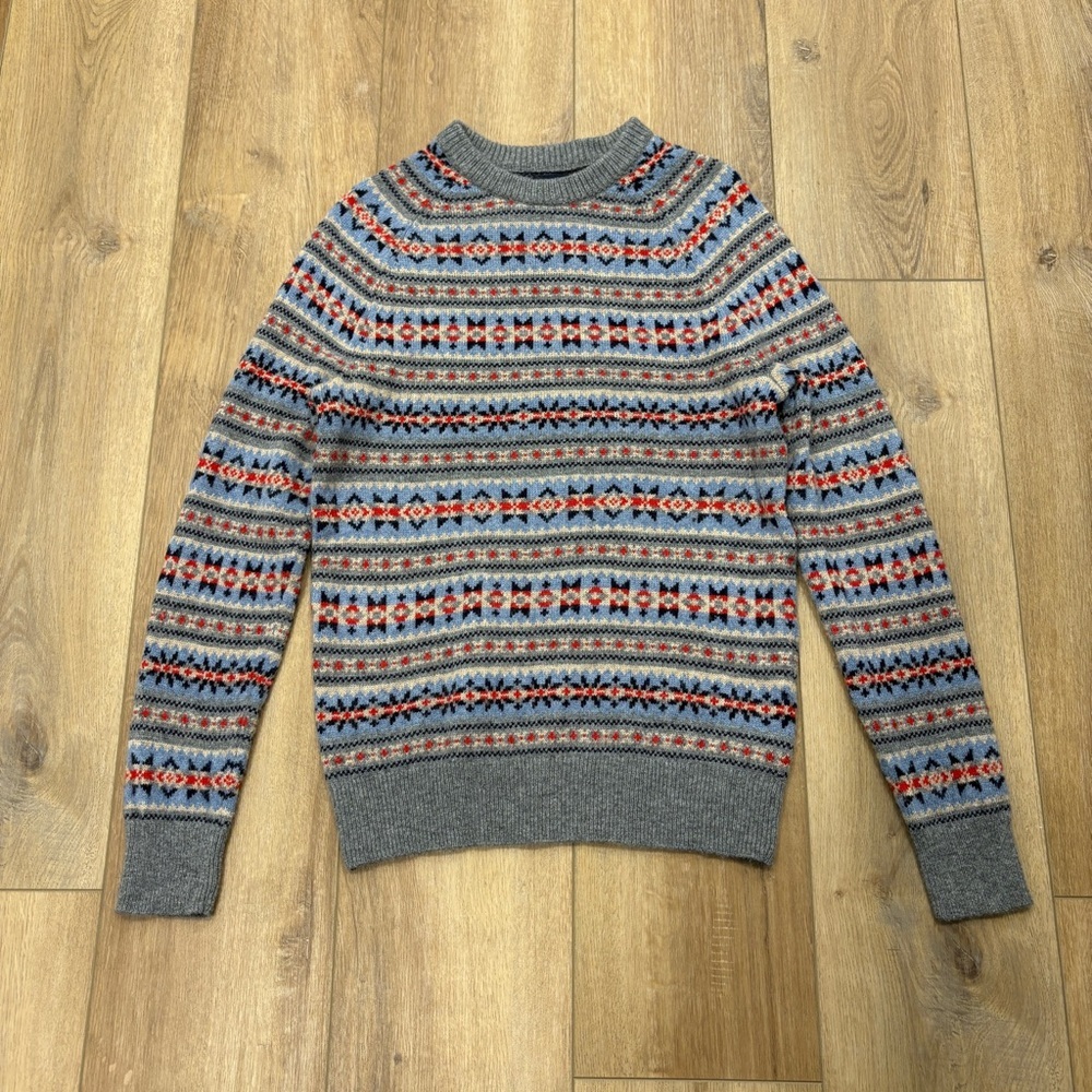 🌟J. CREW🌟 MENS WOOL BLEND FAIR ISLE CREWNECK SWEATER GREY SZ XS